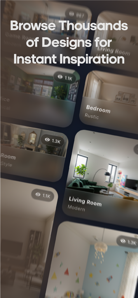 Decor AI: Room Design & AI - 寝室とリビングルームの様々なAI生成インテリアデザインスタイルのギャラリー。