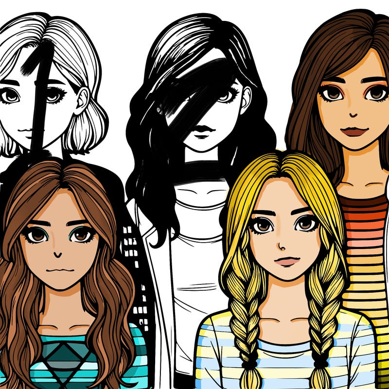 four teenage girls realistic with different looks and facial features