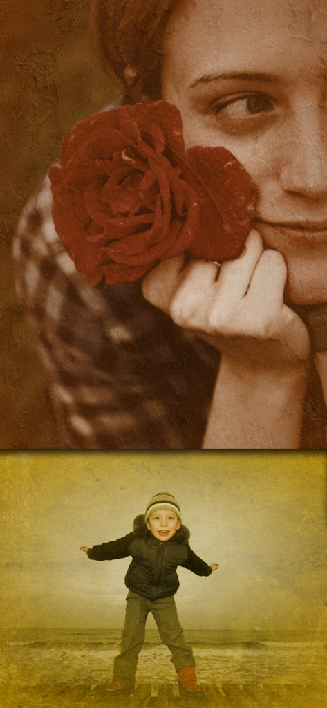 Vintage Scene - Two photos edited with vintage filters showing sepia tones and distressed paper textures