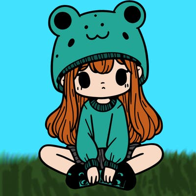 a girl wearing a frog hat and some frog socks