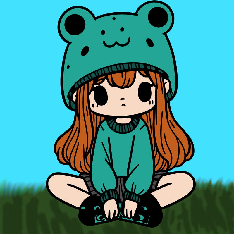 a girl wearing a frog hat and some frog socks
