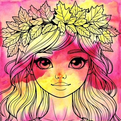 realistic girl with fall leaf crown