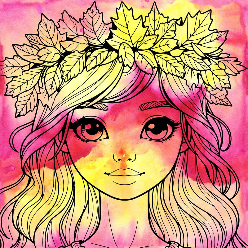 realistic girl with fall leaf crown