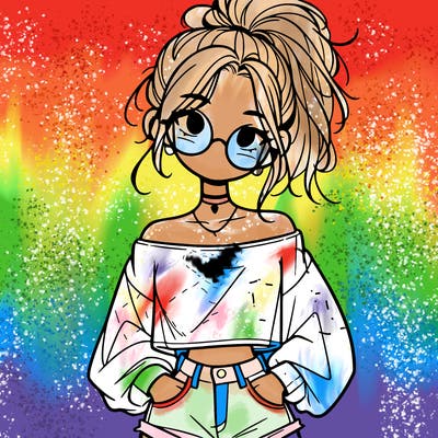 girl with a messy ponytail glasses a baggy crop top and jean shorts