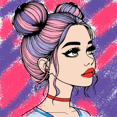 realistic girl with buns on the top of her head