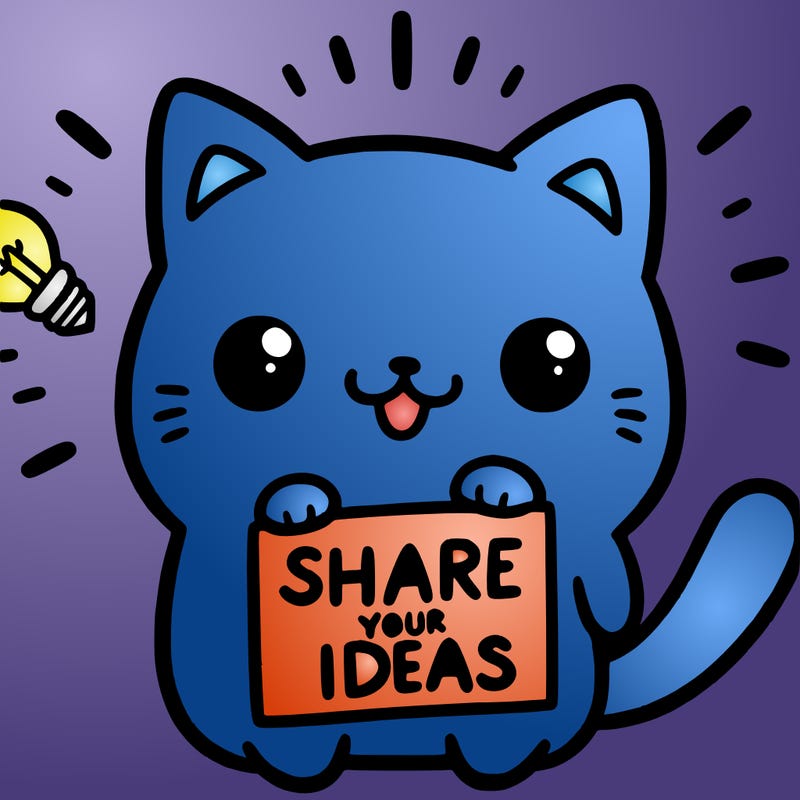 a cute cat saying share your ideas