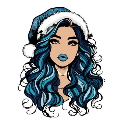 realistic christmas girl with wavy hair and lips