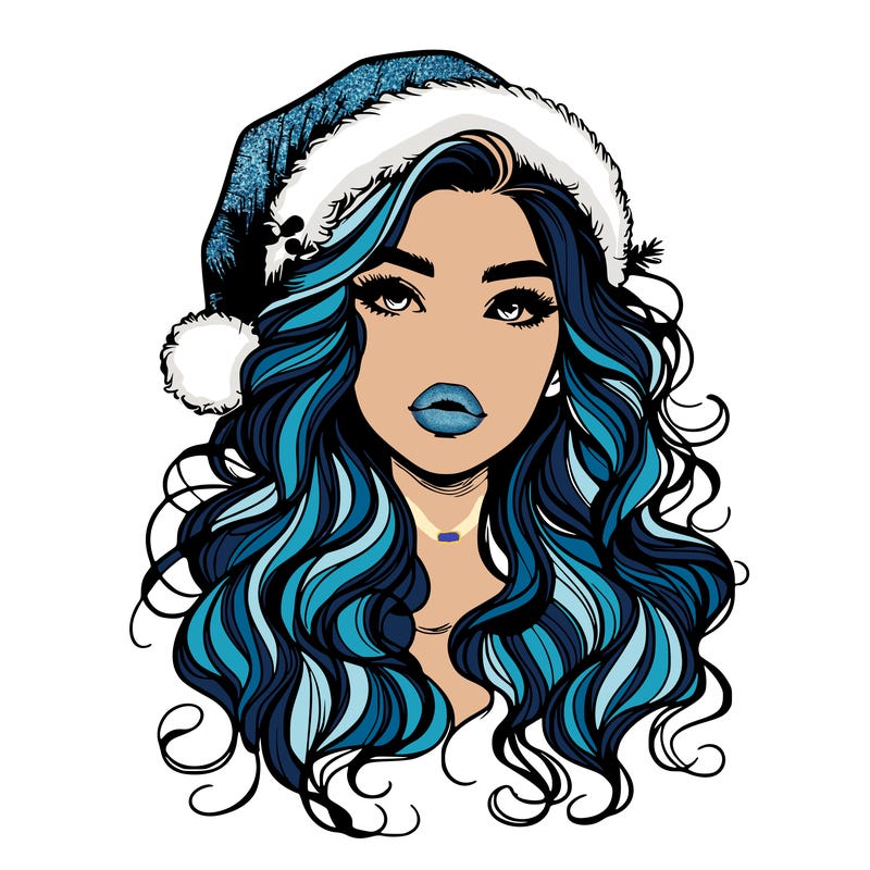 realistic christmas girl with wavy hair and lips