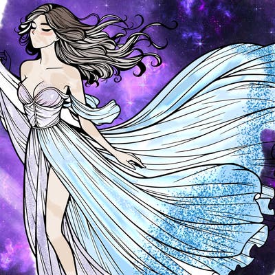 realistic woman in dress flowing the the wind