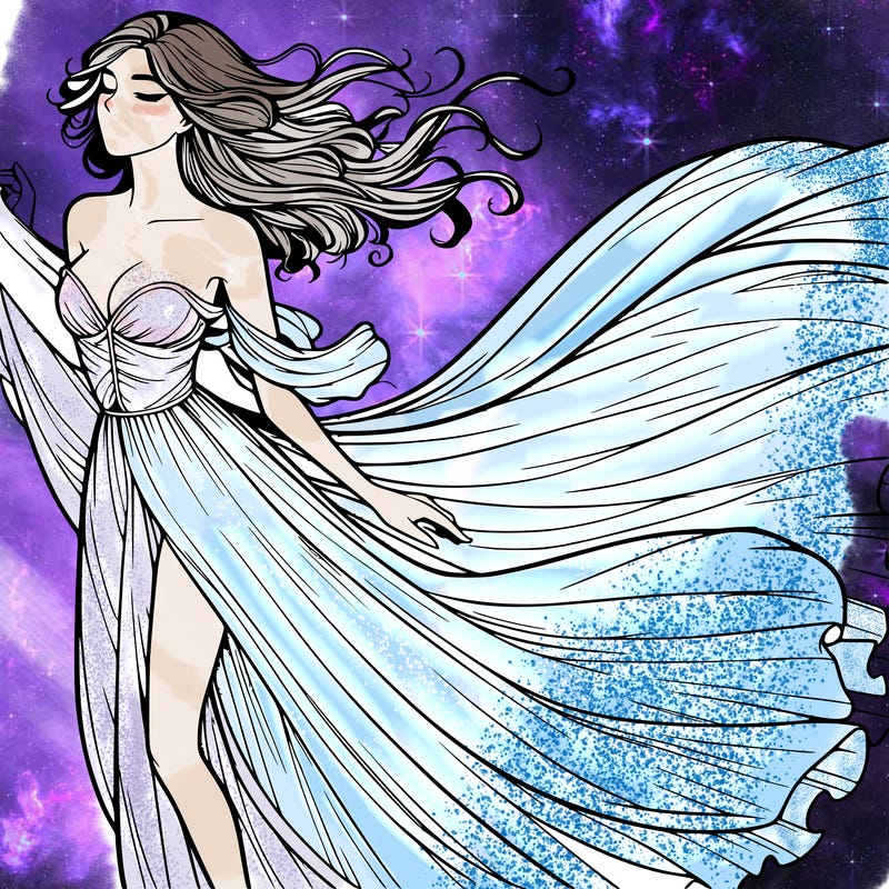 realistic woman in dress flowing the the wind