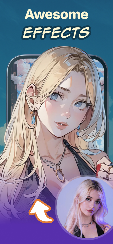 Anime Filter AI - Manga Effect - A photo of a blonde woman transformed into a high-quality anime character using AI manga filters