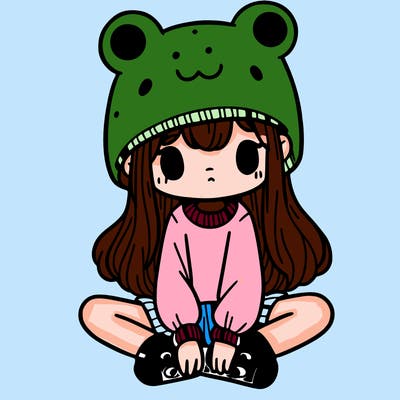 a girl wearing a frog hat and some frog socks
