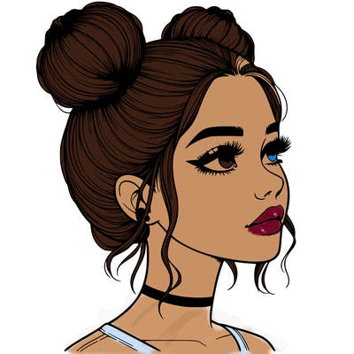 realistic girl with buns on the top of her head