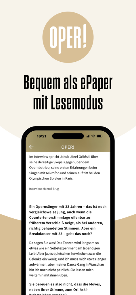 OPER magazine app ePaper reading mode interface