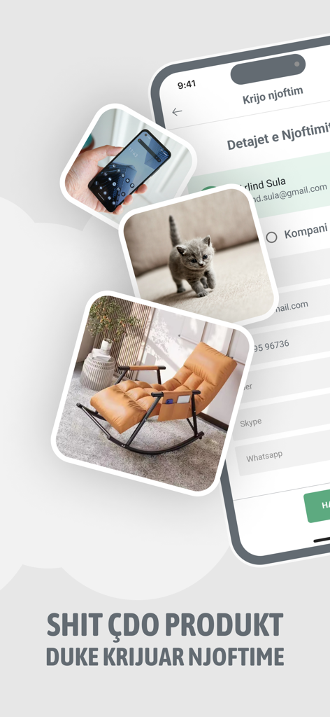MerrJep Albania - Mobile app screen showing how to create classified ads for selling items like electronics furniture and pets