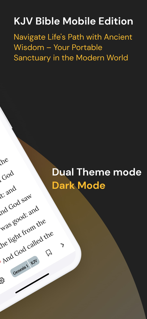 KJV Bible - King James Bible - King James Bible mobile app showing dual theme and dark mode options