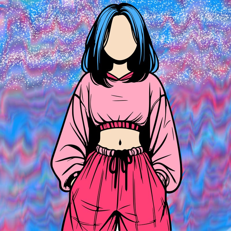 realistic girl faceless with baggy pants and a crop top