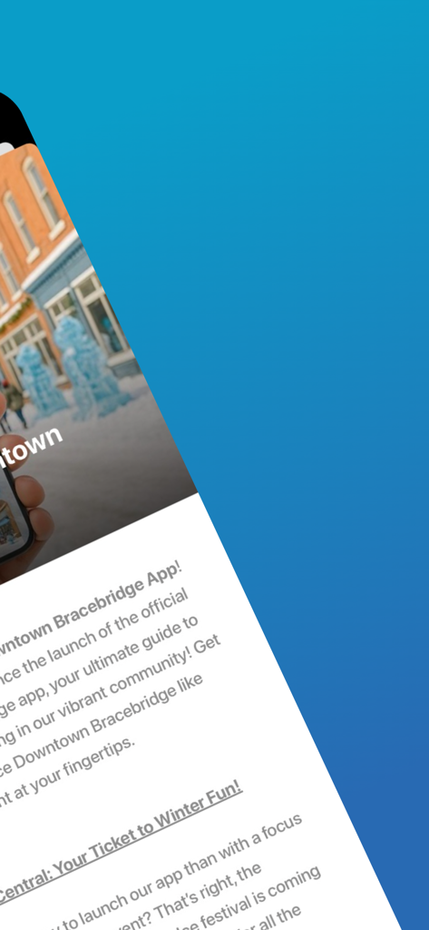 Downtown Bracebridge app launch screen for local winter events