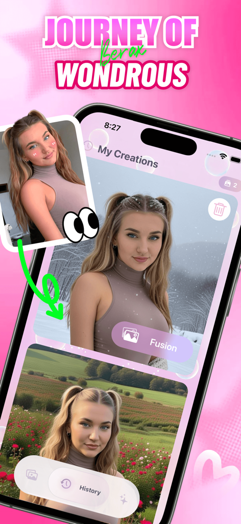 Berax - Berax app interface displaying AI-fused portraits in a dreamy gallery