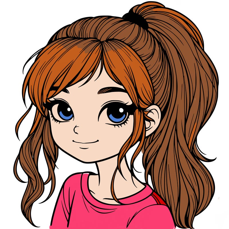 realistic girl with ponytail