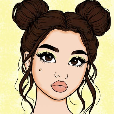 realistic girl with two buns on her hair and lips