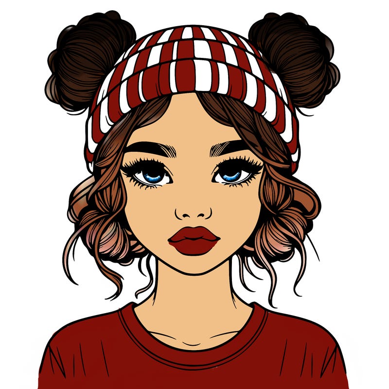realistic girl with buns in her hair with a beanie on