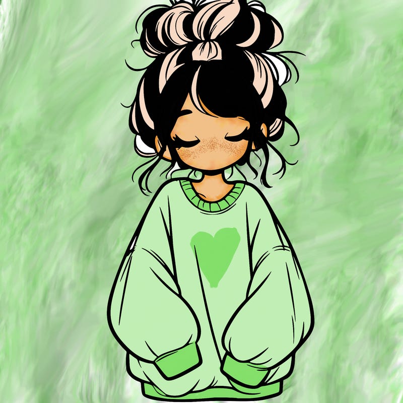 girl with baggy sweatshirt and messy bun