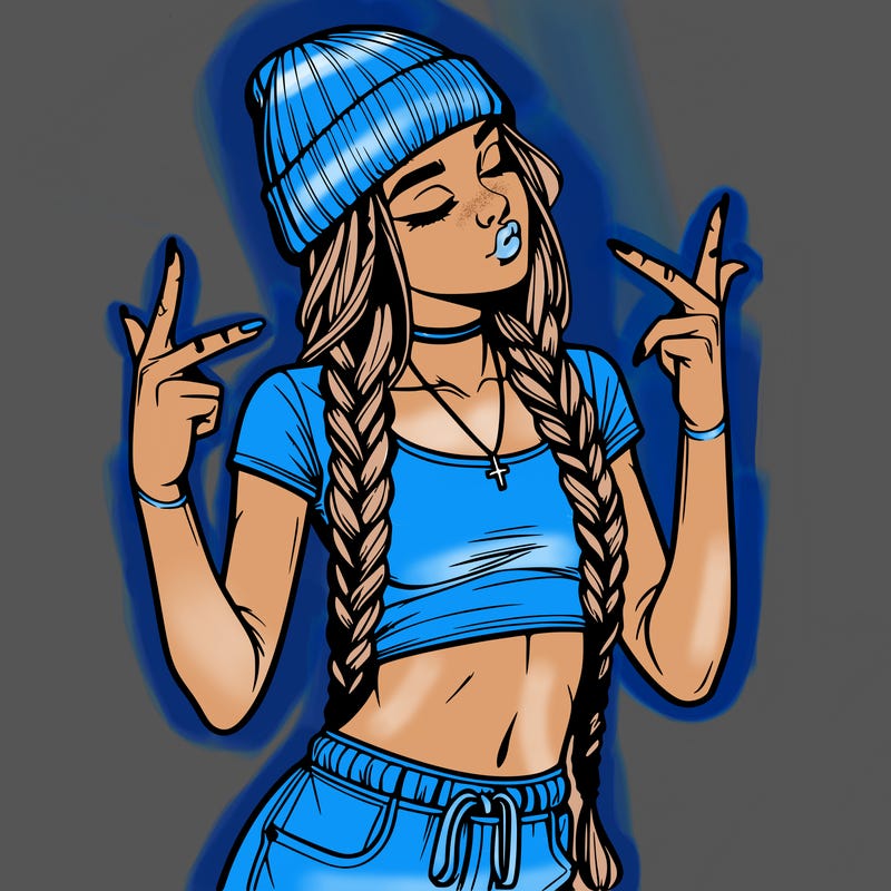 realistic teenage girl with braids and a beanie and crop top doing 🫶🏼