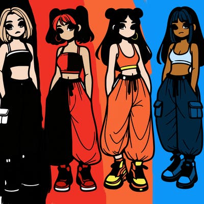 girls with crop top with baggy pants