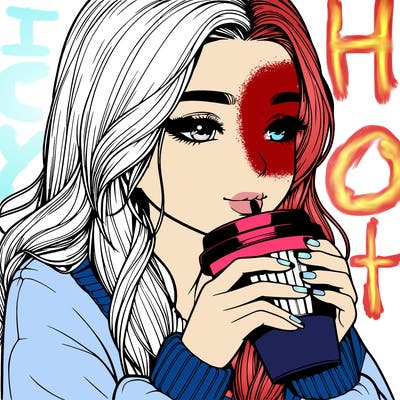 realistic girl drinking coffee