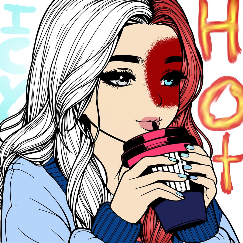 realistic girl drinking coffee