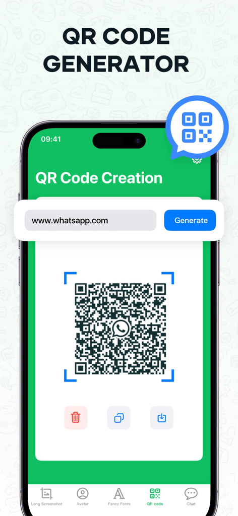 WA Web - Dual Messenger ⁺ - A smartphone showing the QR code generator screen in the WA Web Dual Messenger app