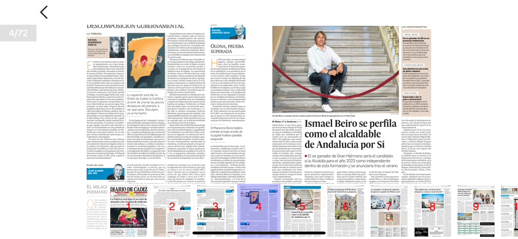 Diario de Cádiz - Diseño de periódico digital en la app Diario de Cádiz que muestra noticias y artículos locales.