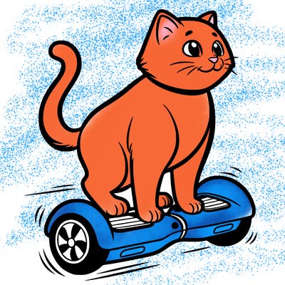cat riding at hoverboard