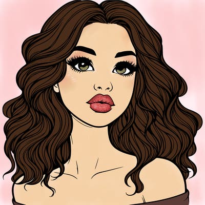 realistic girl with wavy hair and lips