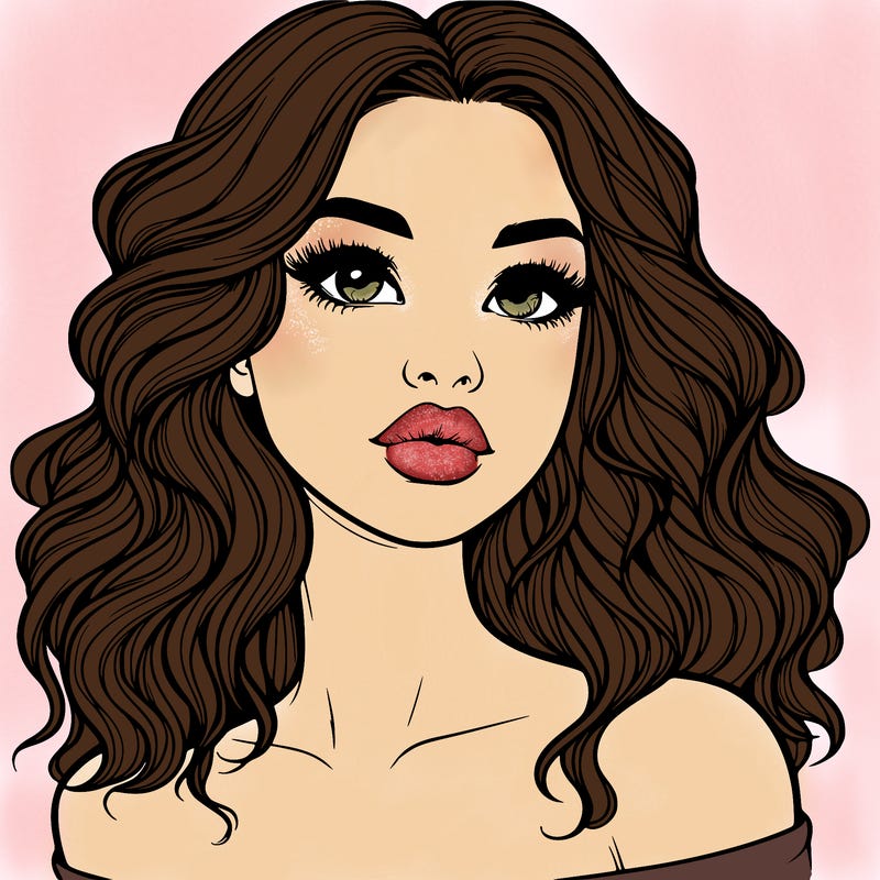 realistic girl with wavy hair and lips