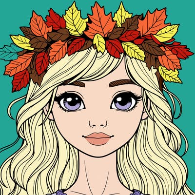 realistic girl with fall leaf crown