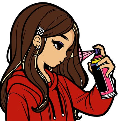 a realistic girl spray painting