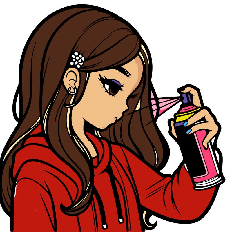 a realistic girl spray painting