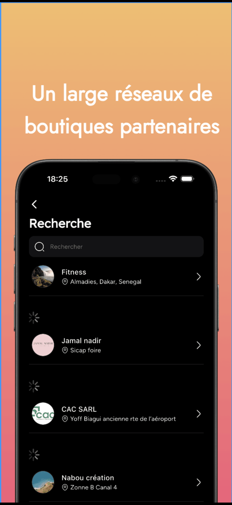 Prime Store - Prime Storeアプリのインターフェース。従業員ショッピング用の提携ブティックやショップのリストが表示されています。