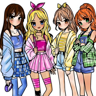 teen manga girls group of 4