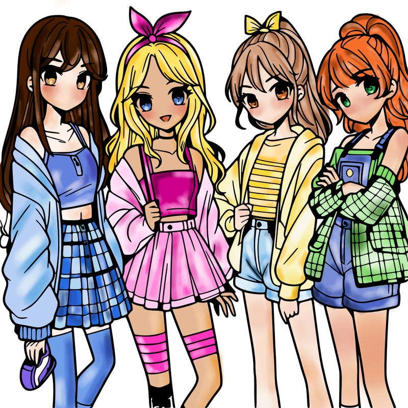 teen manga girls group of 4