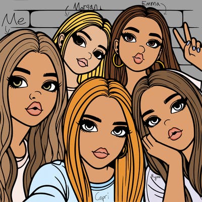 group of teen girls friends y2k up close in a selfie