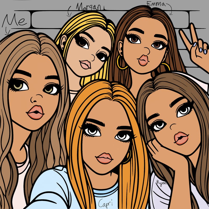 group of teen girls friends y2k up close in a selfie