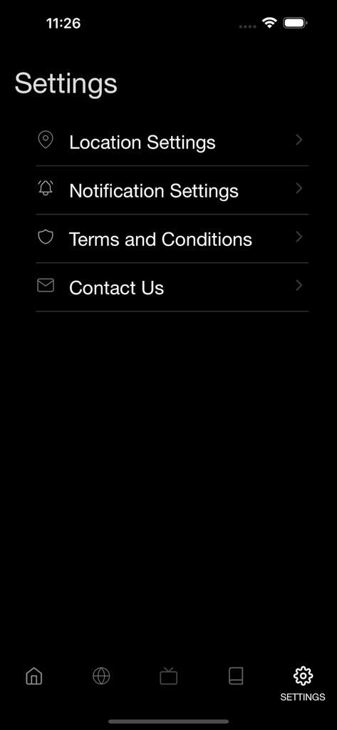 Settings menu of the NASA Spot the Station app showing location and notification options