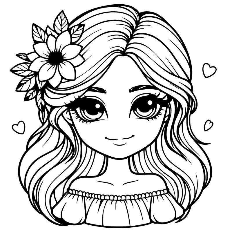 realistic girl with flower in hair