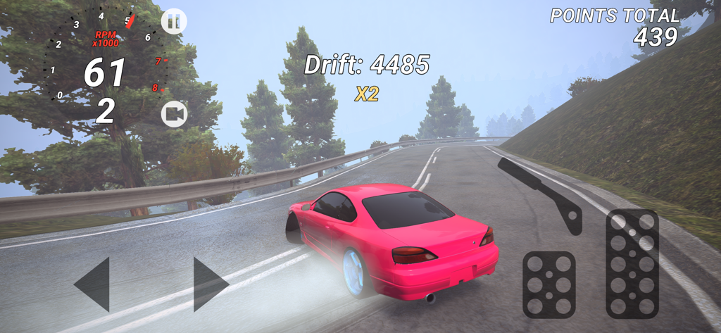 Drift Hunters - Pinker JDM-Sportwagen, der auf einer Bergstraße in Drift Hunters mobil game driftet