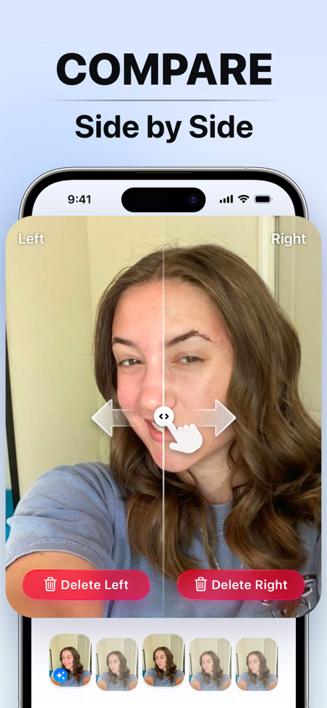 Comparación lado a lado de fotos similares en la aplicación CleanSlate para eliminar duplicados
