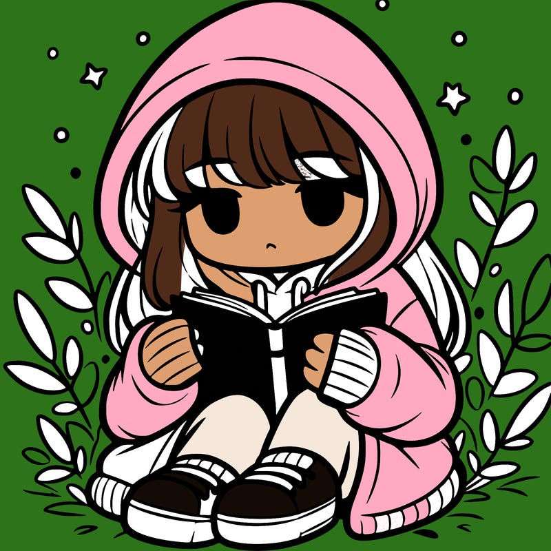 girl in oversized hoodie reading a book