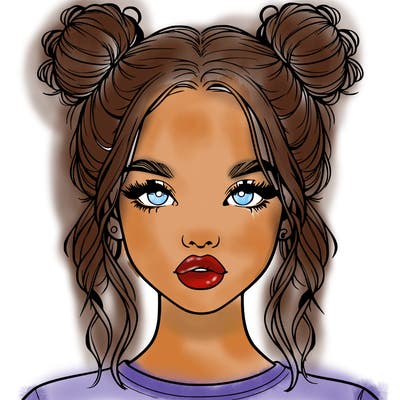 realistic girl with two buns in hair and lips